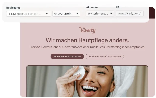 Screenshot einer Bedingung, bei der eine dynamische Weiterleitung aktiviert wird, sobald eine Frage in der Umfrage mit Nein beantwortet wird.
