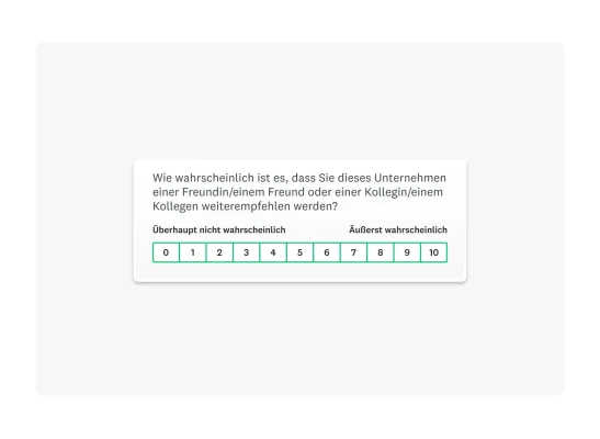 Beispiel für eine NPS-Frage mit Bewertungsskala im Umfrageformat