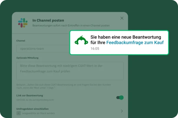 Benachrichtigung, die besagt, dass eine neue Beantwortung für die Umfrage zum Kauf-Feedback vorliegt