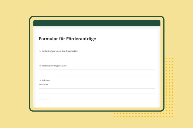 Screenshot einer SurveyMonkey-Formularvorlage für Förderanträge