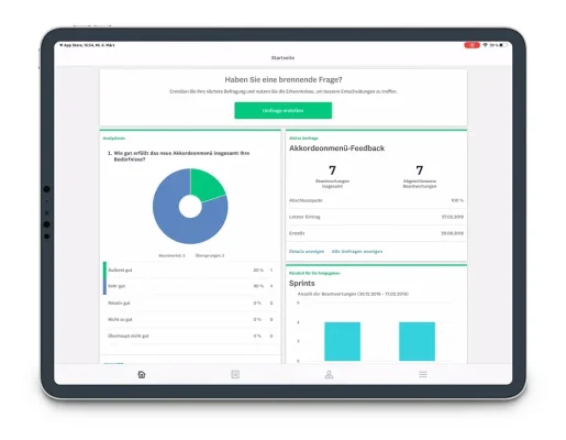 Tablet im horizontalen Bildschirmlayout mit der SurveyMonkey-App darauf