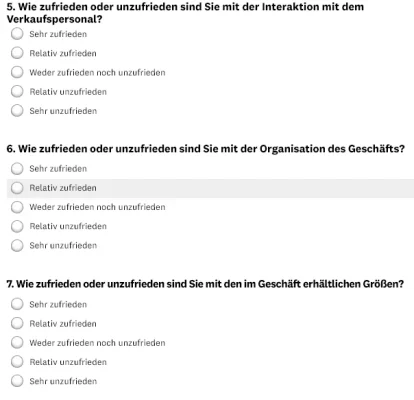 Matrixumfrage mit separaten Einzelfragen