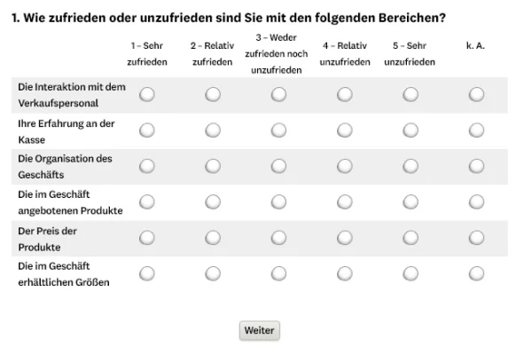 Matrixfrage ohne Gewichtungen
