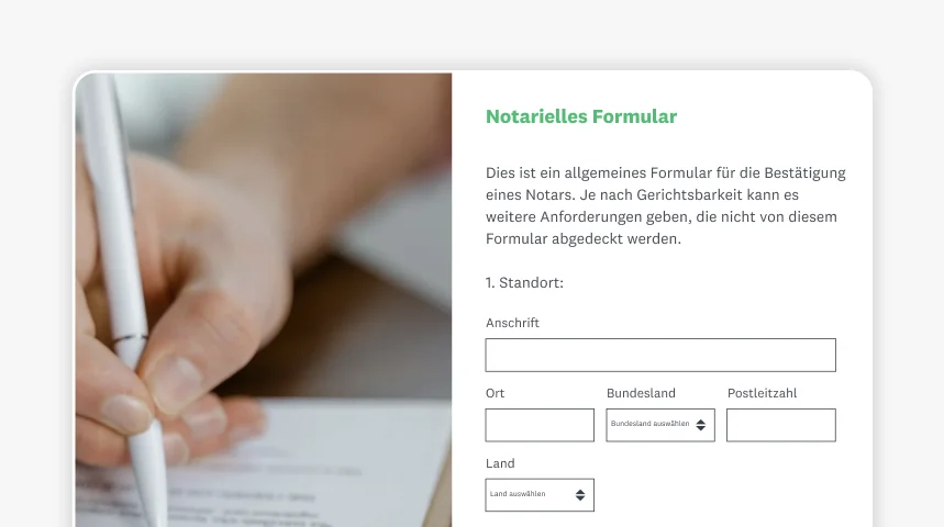 Screenshot eines notariellen Formulars von SurveyMonkey