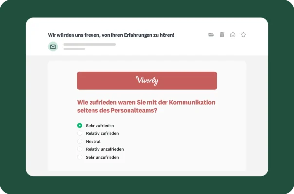 E-Mail-Vorschau einer Umfrage zur Zufriedenheit der Bewerbenden mit der Kommunikation.