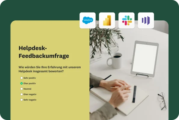Umfragevorlage für Feedback zum Helpdesk mit Frage dazu, wie Sie Ihre Erfahrung mit unserem Helpdesk bewerten würden