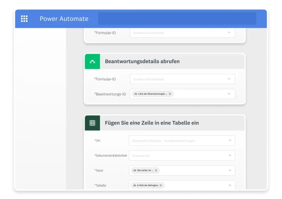 Screenshot des Imports von SurveyMonkey-Beantwortungsdaten in Microsoft Power Automate