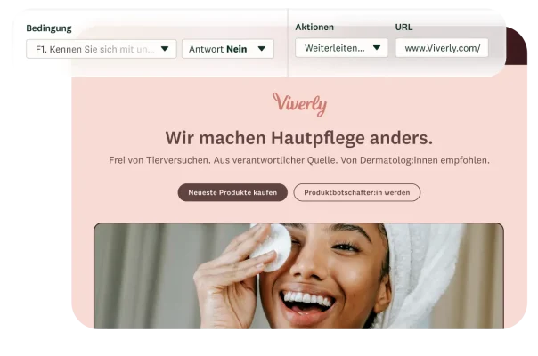 Screenshot einer Bedingung, bei der eine dynamische Weiterleitung aktiviert wird, sobald eine Frage in der Umfrage mit Nein beantwortet wird.