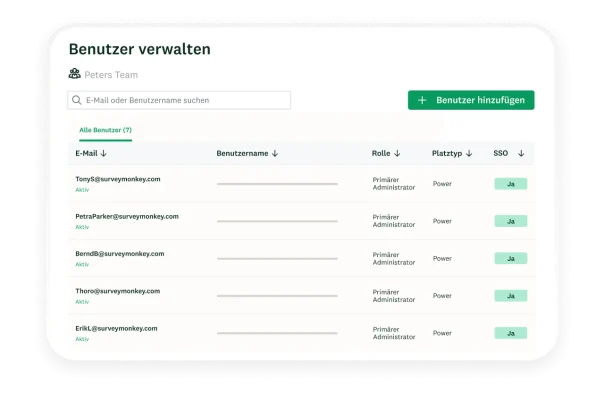 Bildschirm zur SurveyMonkey-Benutzerverwaltung.