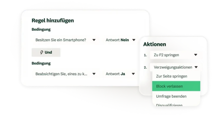 Screenshot des Features zum Hinzufügen von Regeln in SurveyMonkey