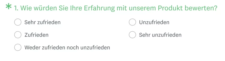 Die Frage zur Kundenzufriedenheitsbewertung im SurveyMonkey-Produkt