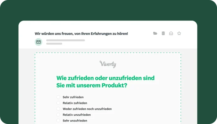 Bildschirm zur Umfrageerstellung mit einer Frage, in der danach gefragt wird, wie zufrieden oder unzufrieden Sie mit unserem Produkt sind