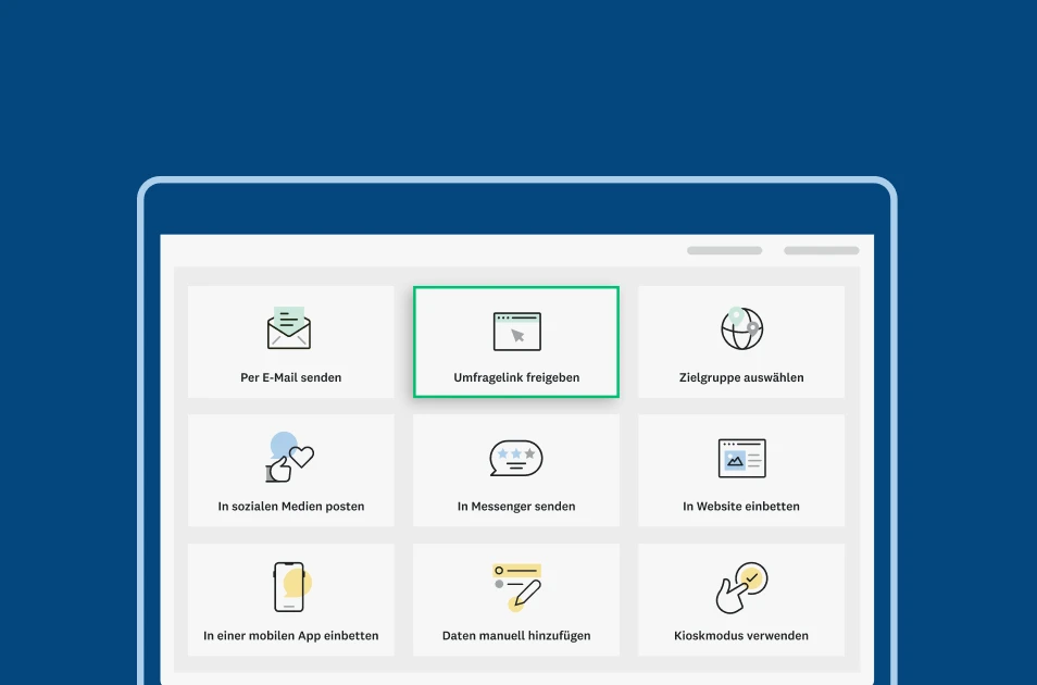 Screenshot der SurveyMonkey-Seite mit verschiedenen Optionen für die Freigabe einer Umfrage