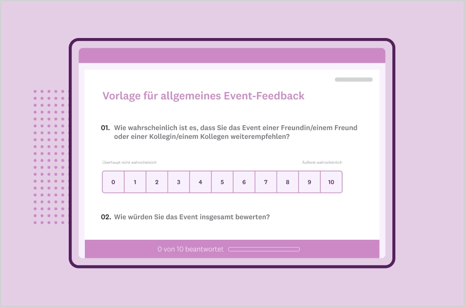 Screenshot einer SurveyMonkey-Umfragevorlage für Feedback zu einem allgemeinen Event