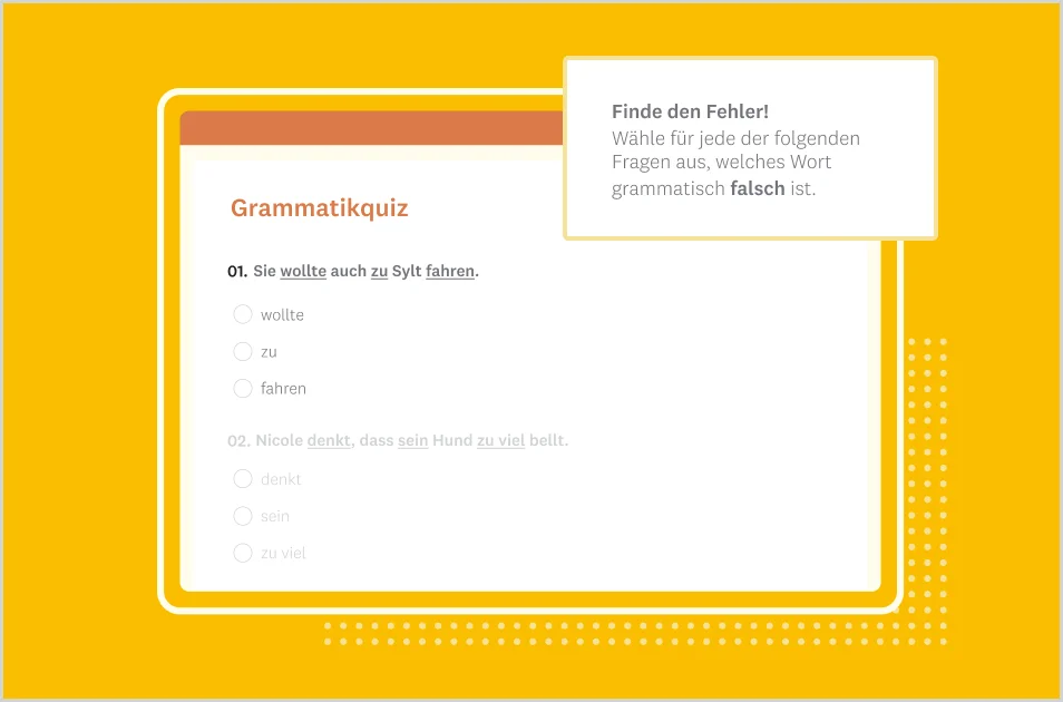 Screenshot einer SurveyMonkey-Vorlage für ein Grammatikquiz