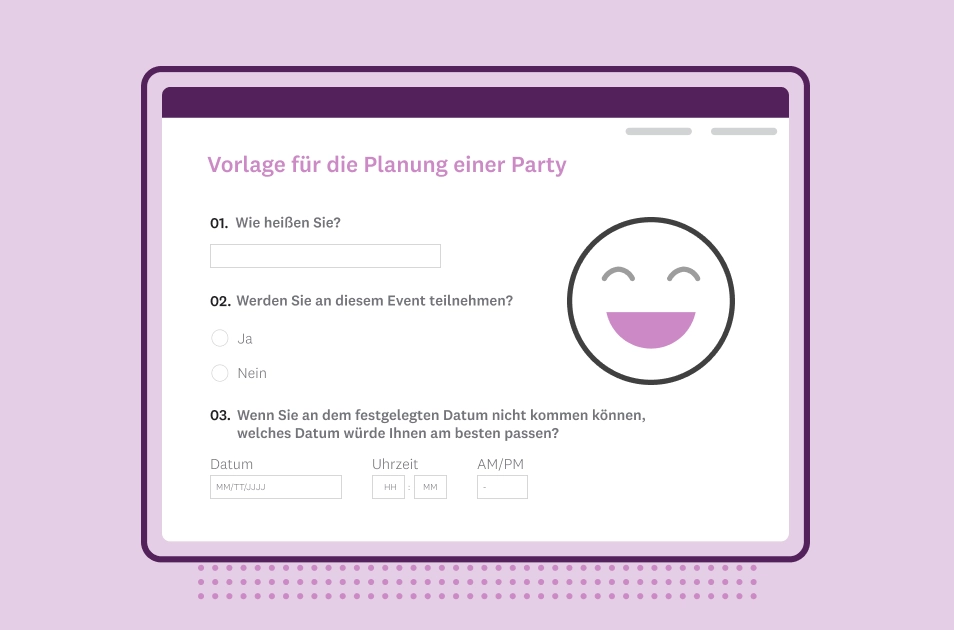 Screenshot einer SurveyMonkey-Vorlage für die Planung einer Party