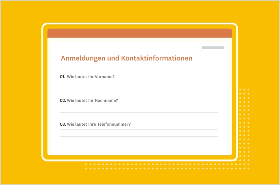 Screenshot einer SurveyMonkey-Vorlage für Zusagen und Kontaktinformationen