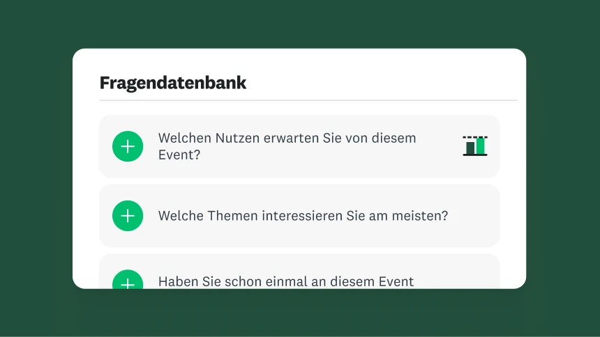 Menü einer Fragendatenbank mit Vorschlägen für Fragen