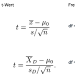 Formeln für Einstichproben-t-Test und t-Differenzentest.
