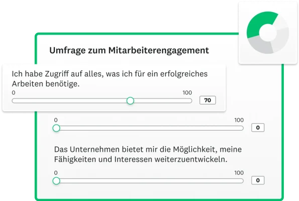 Screenshot verschiedener Fragen, die als Likert-Skala formatiert sind und die Mitarbeitenden fragen, ob sie alles für ein erfolgreiches Arbeiten haben