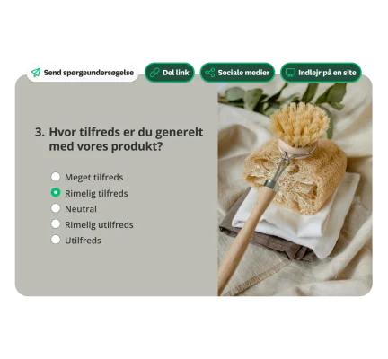 Spørgeskemaboks med spørgsmålet: "Hvor tilfreds er du generelt med vores produkt?"