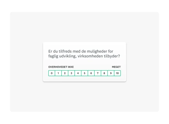 Spørgsmål med Likert-skala: "Er du tilfreds med de muligheder for faglig udvikling, virksomheden tilbyder?"