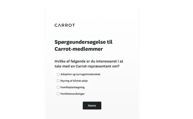 Spørgsmål i Carrot-spørgeundersøgelse