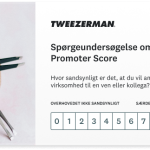 Tweezerman-spørgeundersøgelse, der viser et NPS-spørgsmål: Hvor sandsynligt er det, at du vil anbefale vores virksomhed?