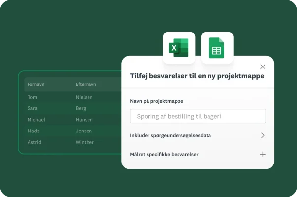 grænseflade til eksport af data til excel og Google-sheets