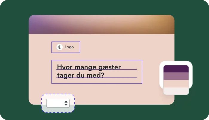 Skærmbillede til oprettelse af spørgeundersøgelse, der viser muligheden for at tilpasse en spørgeundersøgelse med forskellige farver, skrifttyper, logoer og tekst