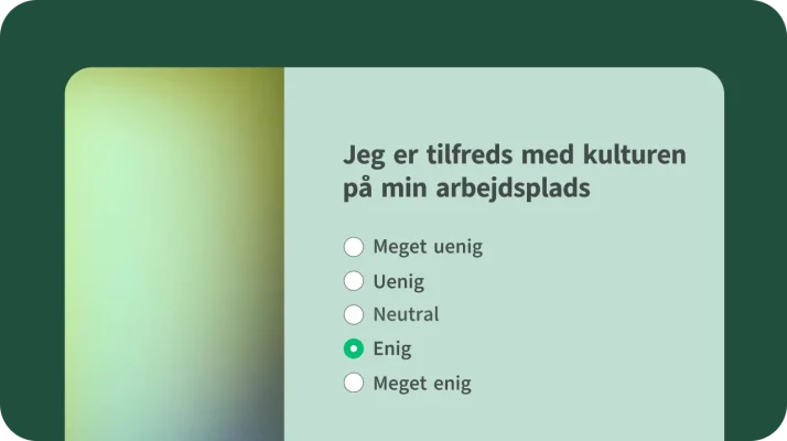 Skabelon til spørgsmål i pulsundersøgelse om kultueren på arbejdspladsen om tilfredsheden med arbejdspladsens kultur på en 5-punkts Likert-skala.
