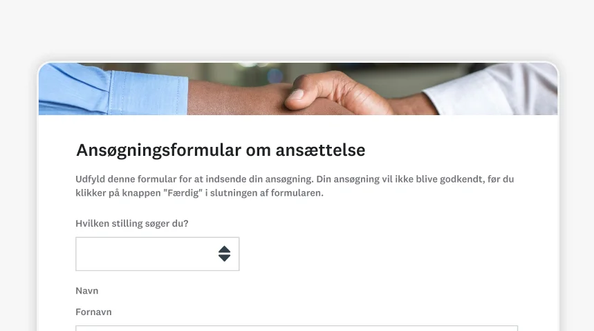 Skærmbillede af SurveyMonkeys skabelon til ansøgningsformular om ansættelse