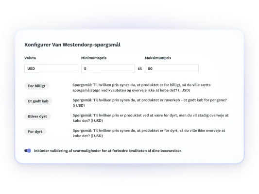 Skærmbillede af Van Westendorp‑spørgsmål