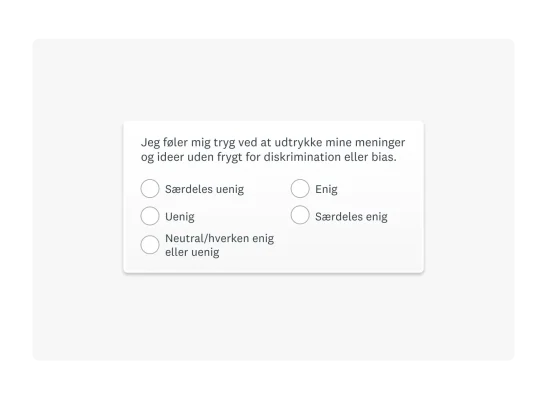 Eksempel på multiple choice-spørgsmål i spørgeundersøgelsesformat