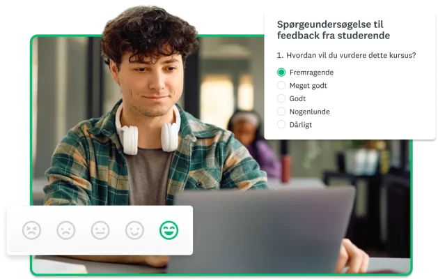 Elev udfylder en spørgeundersøgelse til feedback på en computer