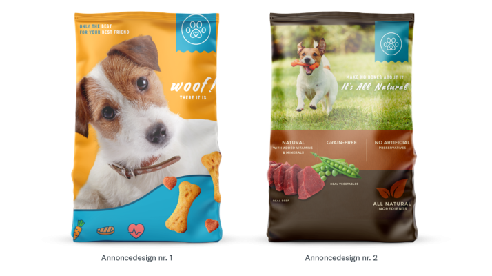 to forskellige emballagedesign til hundefoder