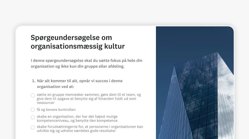 Skærmbillede af SurveyMonkeys skabelon til spørgeundersøgelse om organisationskultur