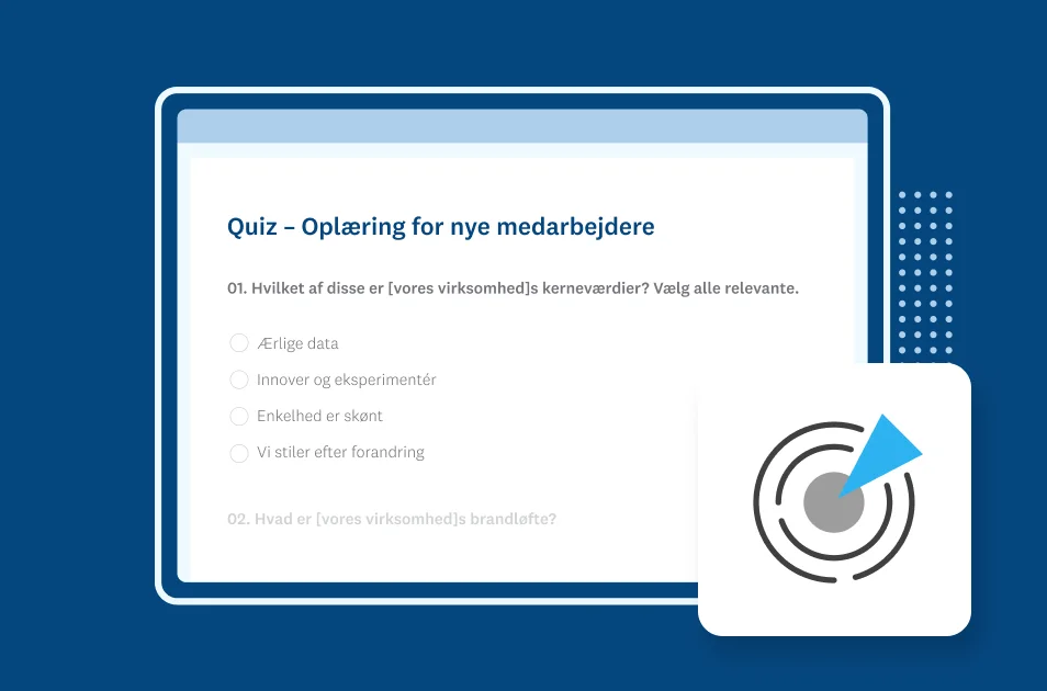 Skærmbillede af SurveyMonkeys skabelon til quiz om oplæring af nye medarbejdere