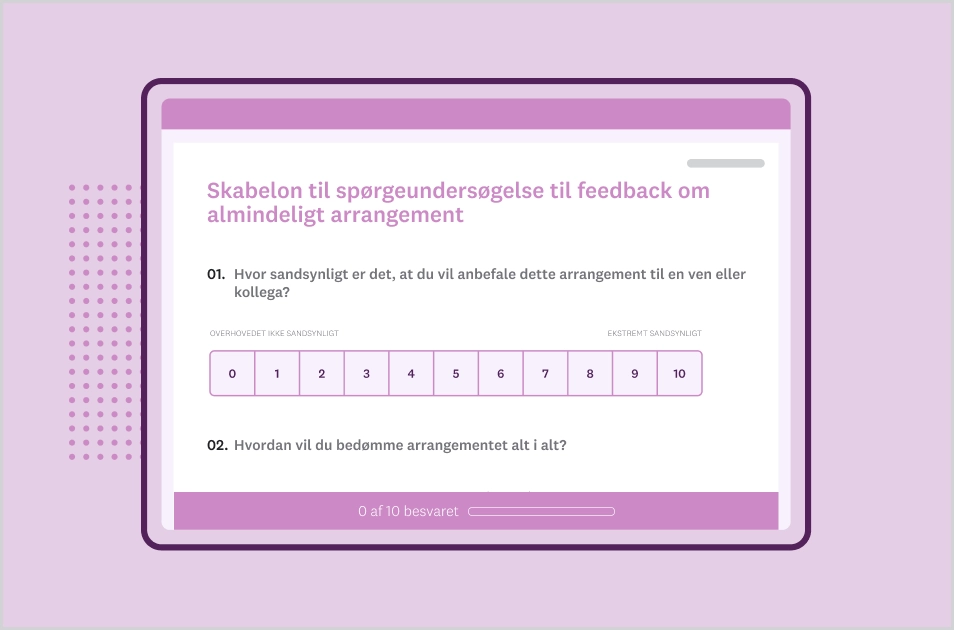 Skærmbillede af SurveyMonkeys spørgeundersøgelsesskabelon til feedback om generelt arrangement