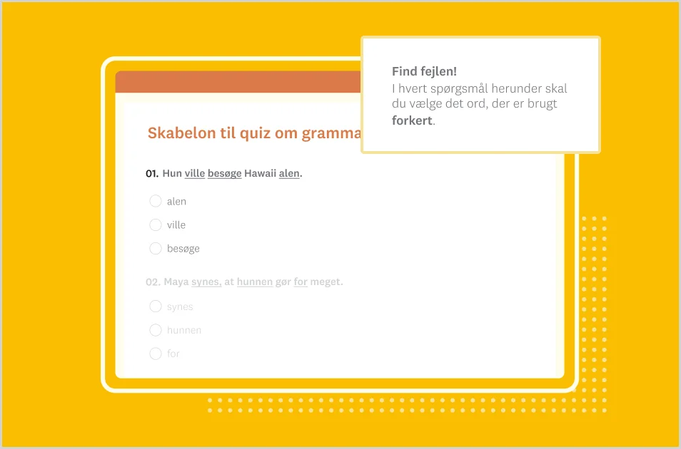 Skærmbillede af SurveyMonkeys skabelon til quiz om grammatik