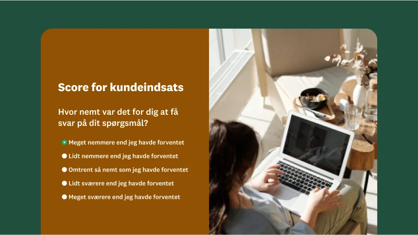 Spørgeundersøgelse til score for kundeindsats med spørgsmål om, hvor nemt det var for dig at få svar på dit spørgsmål