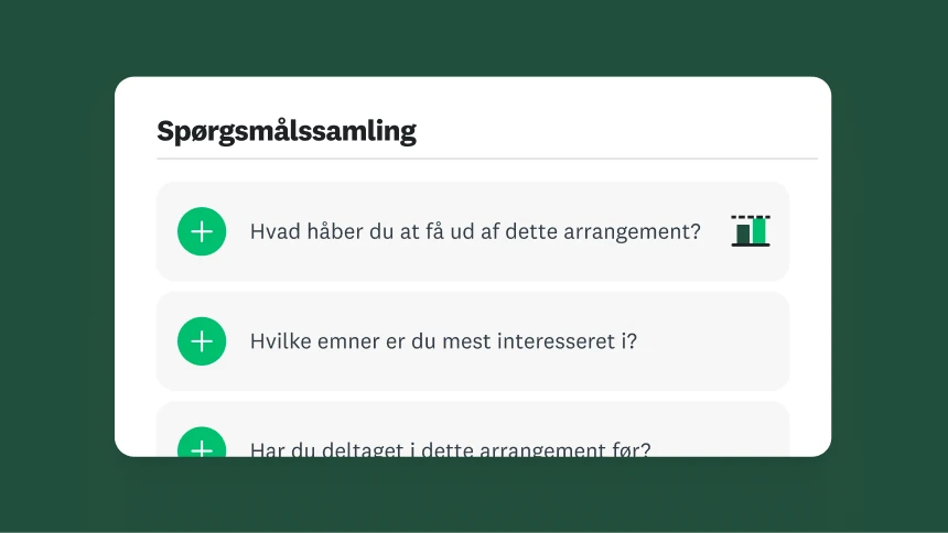 En menu fra en spørgsmålssamling med forslag til spørgsmål til en spørgeundersøgelse.