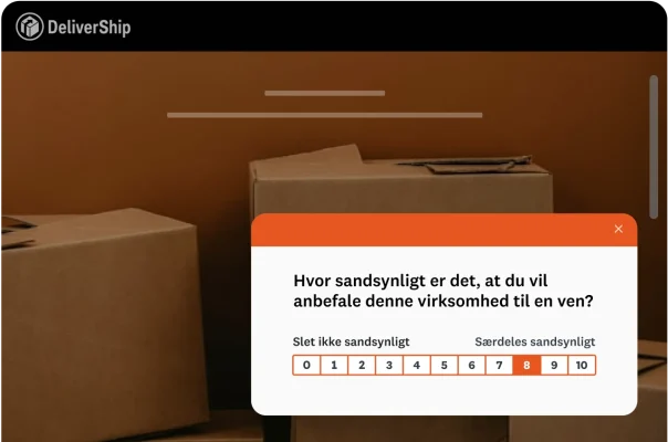 Spørgsmål i spørgeundersøgelse om hvor sandsynligt det er, at du vil anbefale denne virksomhed til en ven