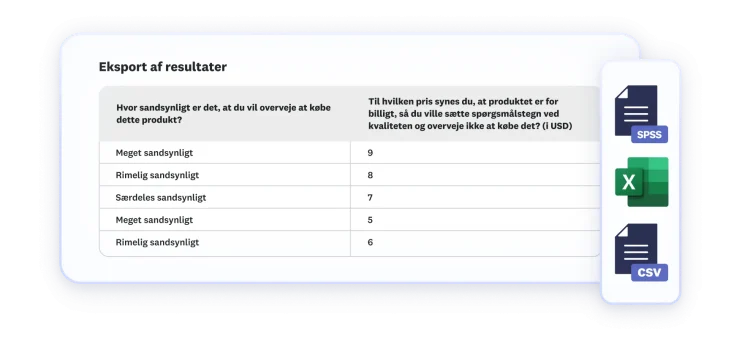 Eksport af resultater i CSV-, Excel- og SPSS-formater