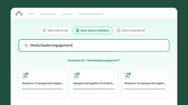 Søgefelt, der viser start med en skabelon og medarbejderengagement indtastet