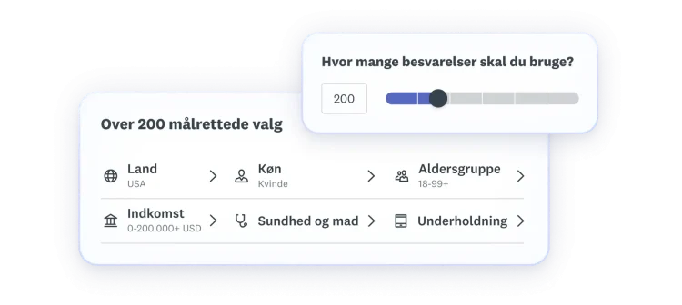 Udvalg af kriterier for målretning hvor land er USA, aldersgruppe er 18-99, køn er kvinde, indkomst er 0-200.000 USD, med segmenterne sundhed og mad samt underholdning