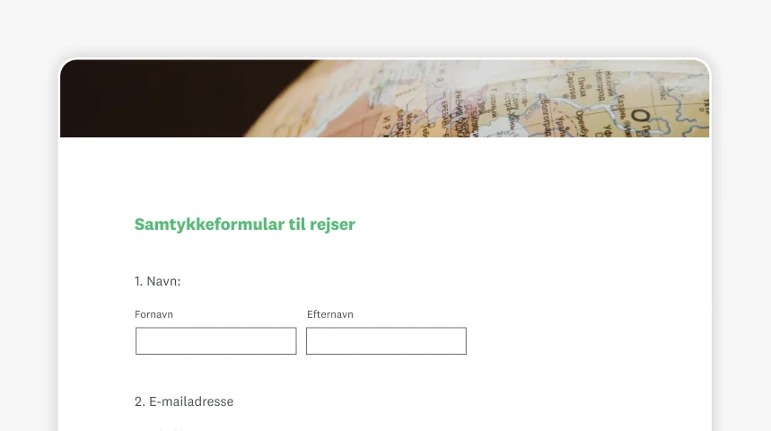 Skærmbillede af SurveyMonkeys samtykkeformular til rejser