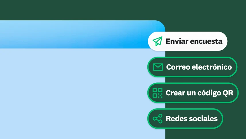 En un menú se muestran opciones para enviar una encuesta por correo electrónico, generar un código QR o compartirla en redes sociales.