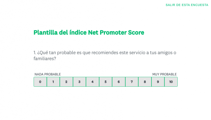 Ejemplo de la plantilla de Net Promoter Score