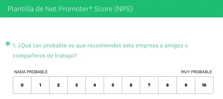 Ejemplo de la plantilla de Net Promoter Score